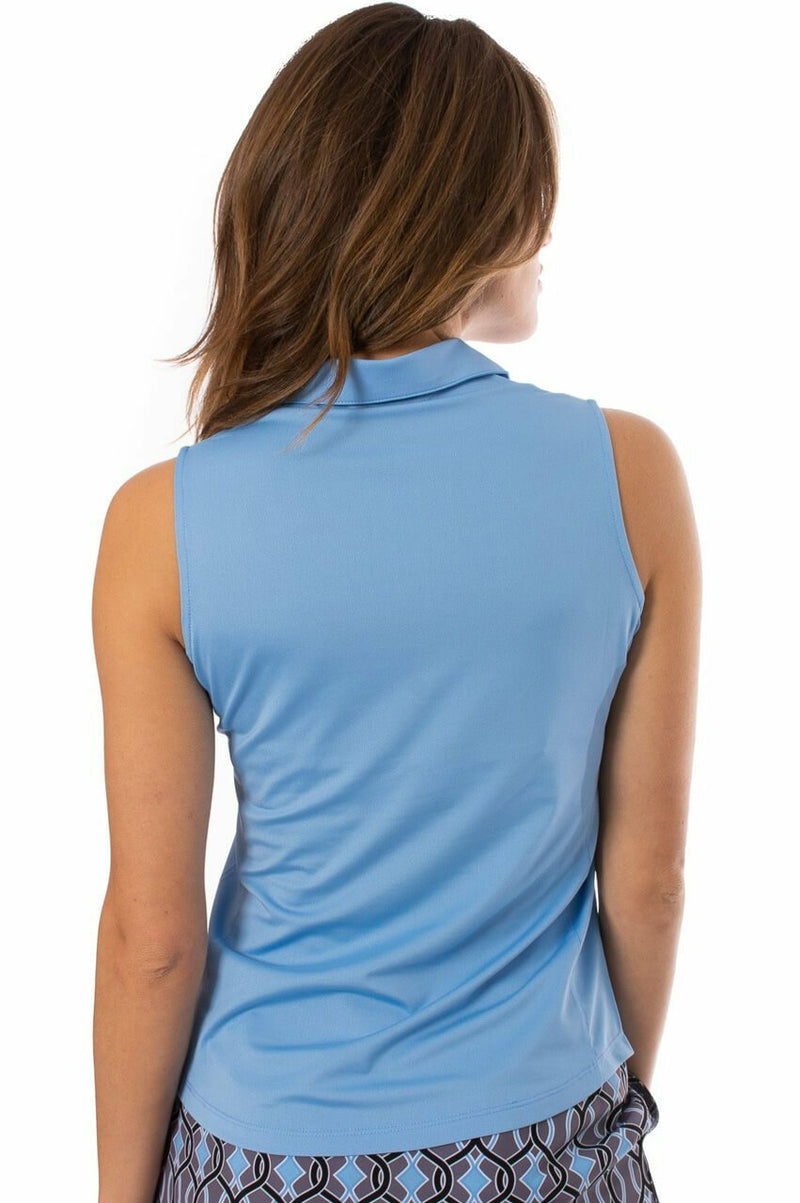 Golftini Women's Sky Blue Sleeveless Zip Tech Polo (Size Medium) SALE