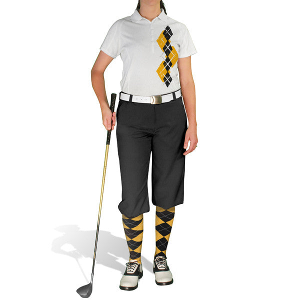 Golf Knickers: Ladies Argyle Paradise Golf Shirt - Gold/Black