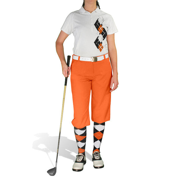 Golf Knickers: Ladies Argyle Paradise Golf Shirt - Black/Orange/White