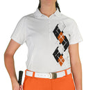 Golf Knickers: Ladies Argyle Paradise Golf Shirt - Black/Orange/White Clothing
