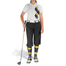 Golf Knickers: Ladies Argyle Paradise Golf Shirt - Black/Royal/Yellow Clothing