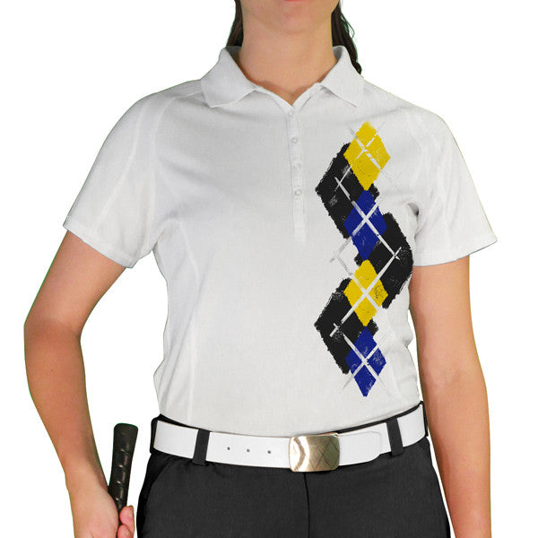 Golf Knickers: Ladies Argyle Paradise Golf Shirt - Black/Royal/Yellow