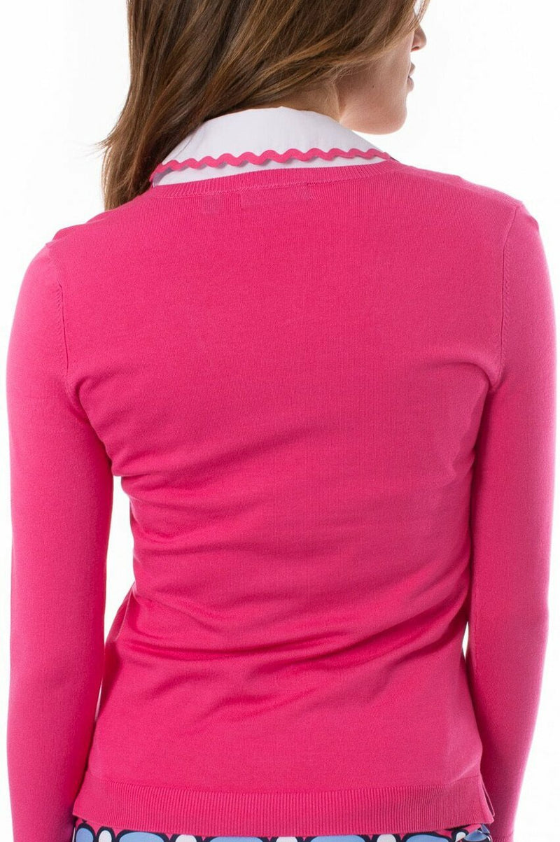 Golftini: Women's Long Sleeve V-Neck Sweater -  Hot Pink