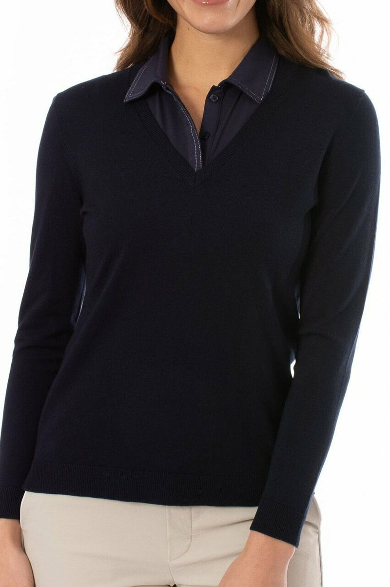 Golftini: Women's Long Sleeve V-Neck Sweater - Navy