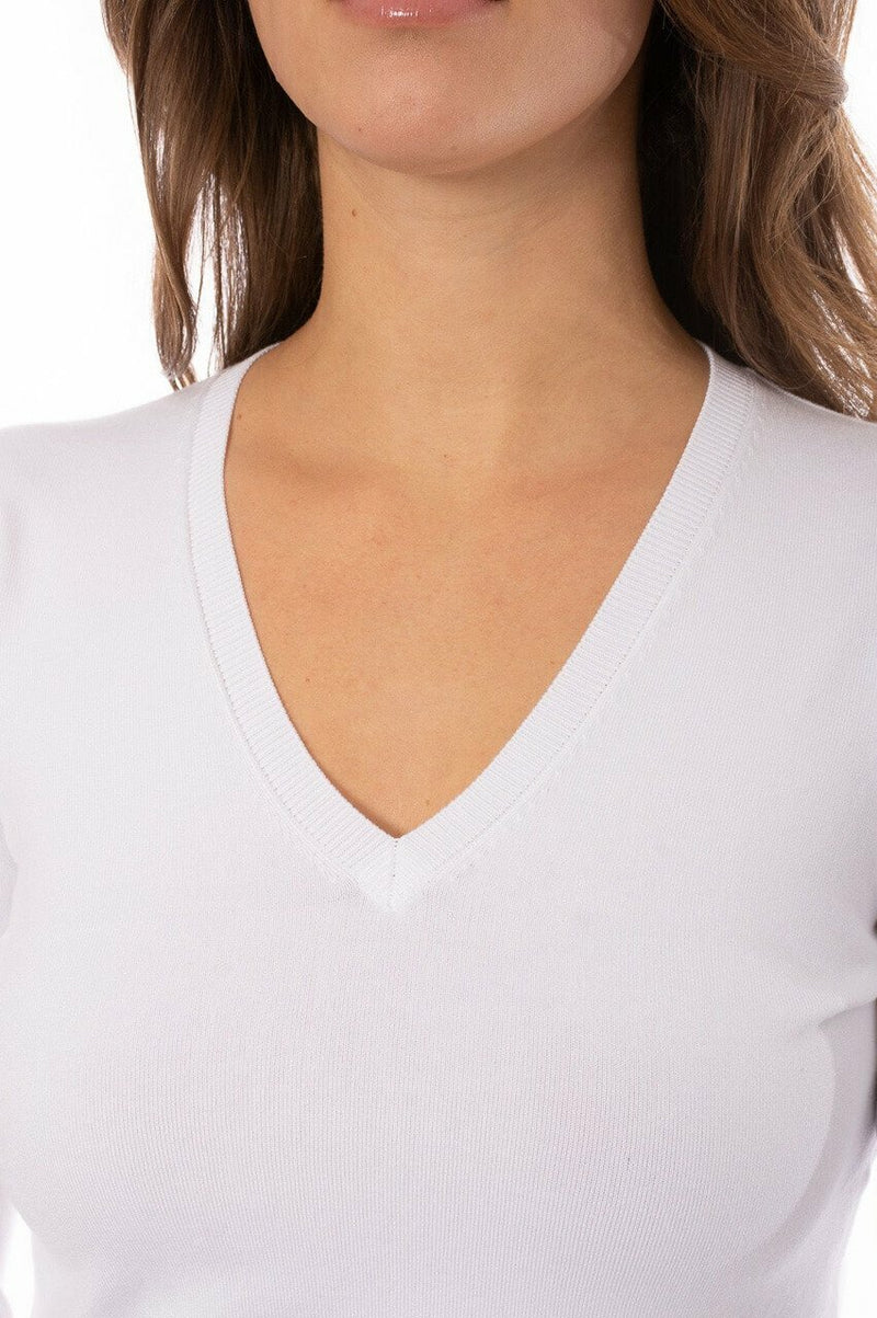 Golftini: Women's Long Sleeve V-Neck Sweater - White