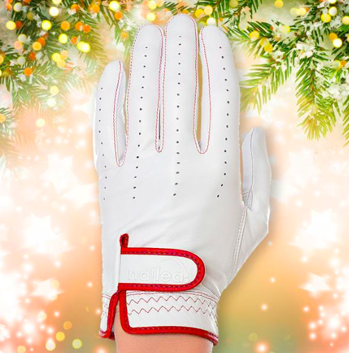 Nailed Golf: Women's Genuine Elegance Golf Glove: White with Red (Size: Large) SALE