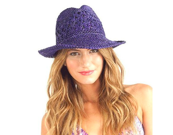 Profile by Gottex:  Women's Andros Crochet  Fedora Sun Hat - Purple