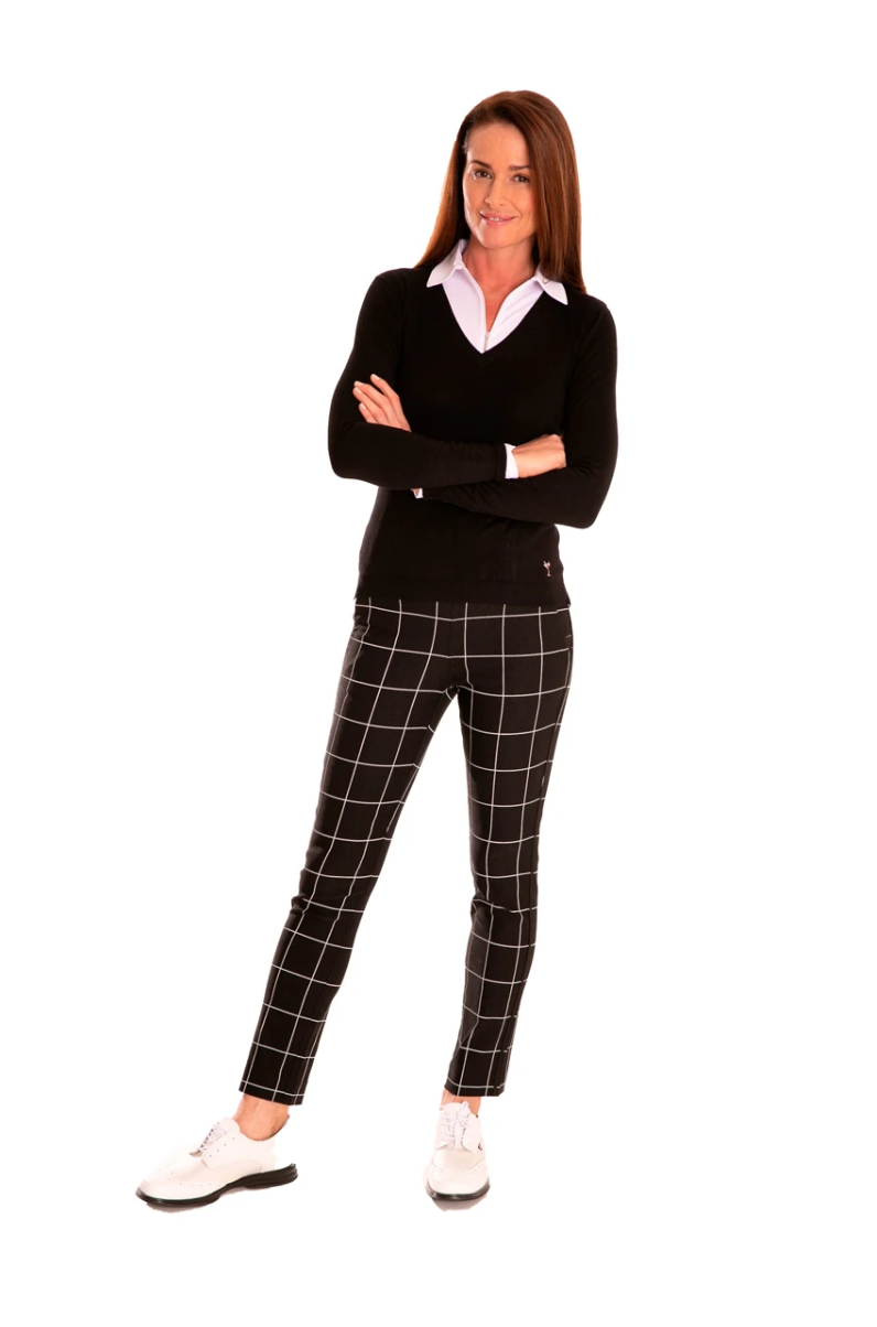 Golftini Womens Black/White Trophy Pull-On Stretch Twill Pant (Size Large) SALE