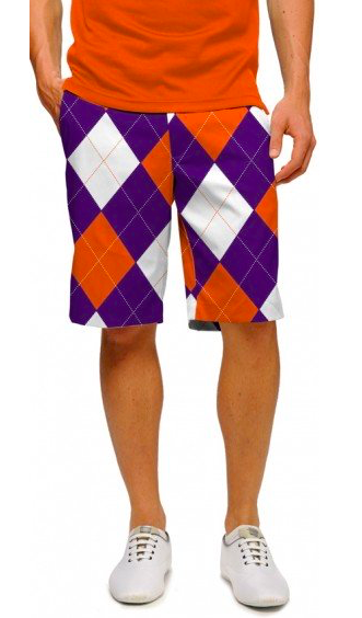 Loudmouth Golf: Men's StretchTech Shorts - Purple & Orange Argyle
