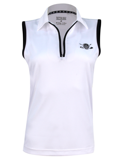 Tattoo Golf - Women's Sleeveless Lucky 13 ProCool Golf Shirt - White/Black (Size Large) SALE