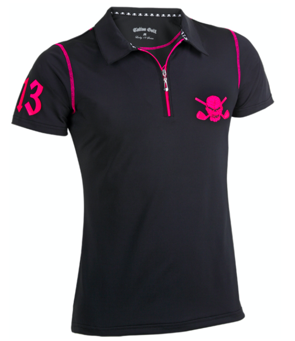 Tattoo Golf: Women's Lucky 13 Hybrid Golf Shirt - Black /Pink