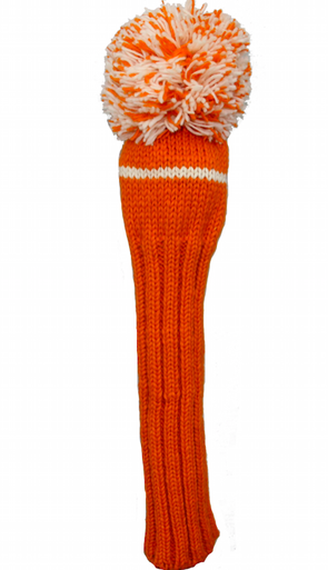 Sunfish: Hand-Knit Classic Pom Pom Driver Headcover - Orange and White - SALE