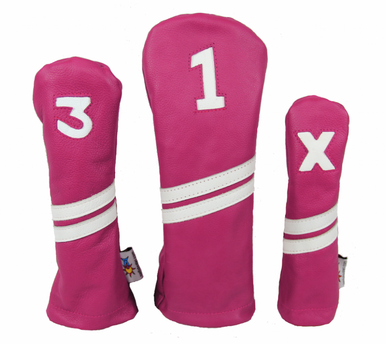 Sunfish: Leather Headcovers Set - Pink and White