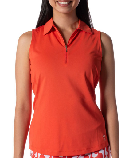 Golftini: Women's Sleeveless Zip Polo - Orange
