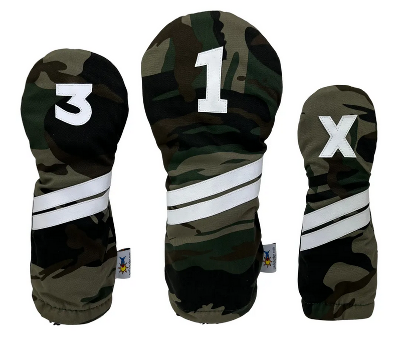 Sunfish: DuraLeather Headcovers Set - Camo Fabric with White Stripes