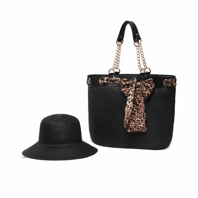 Physician Endorsed: Women's Serengeti Hat & Bag Set & Matching Scarf - Black/Leopard