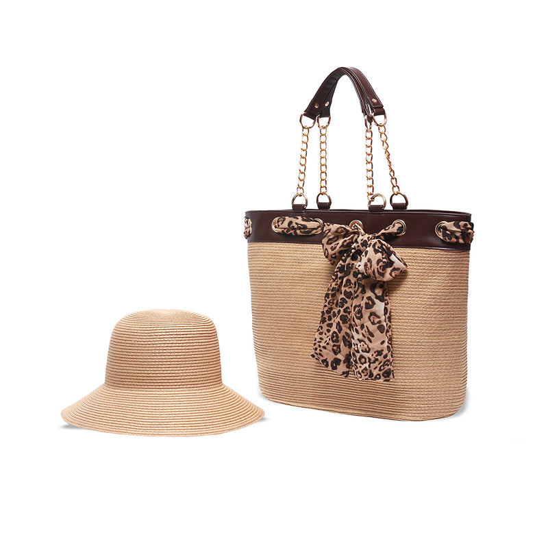 Physician Endorsed: Women's Serengeti Hat & Bag Set & Matching Scarf - Tan/Leopard