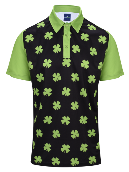 Four Leaf Clover Lime Green Men's Golf Polo Shirt | ReadyGOLF