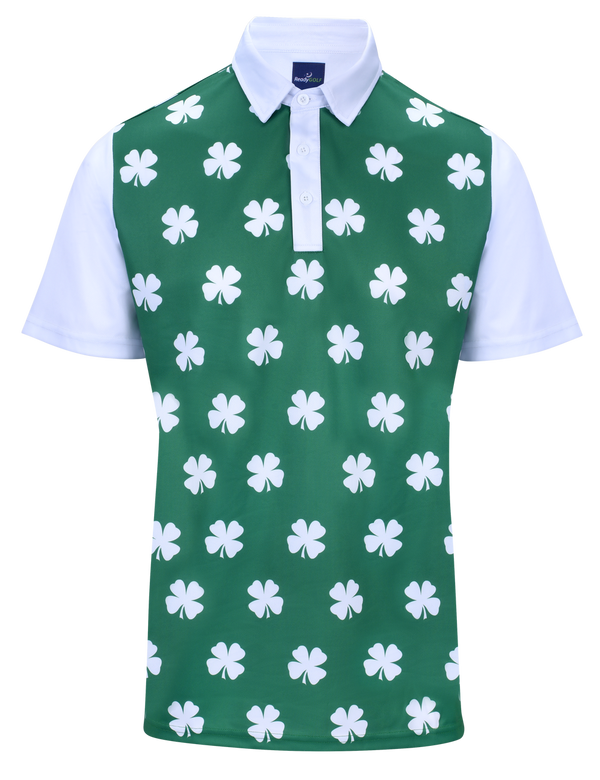 Four-Leaf Clover (White) Mens Golf Polo Shirt by ReadyGOLF