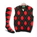 Golf Knickers: Men's Argyle Sweater Vest & Socks Signature Series - Black / Red Clothing
