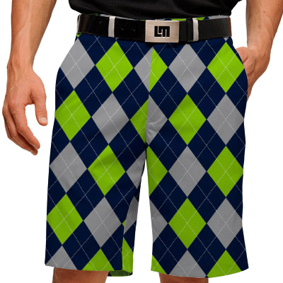 Loudmouth Golf: Men's Shorts - SeaGuile (Blue, Silver & Sea Green Argyle)