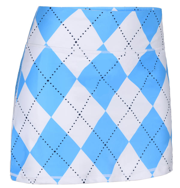 Classic Argyle Sky Blue & White Ladies Active SKORT by ReadyGOLF