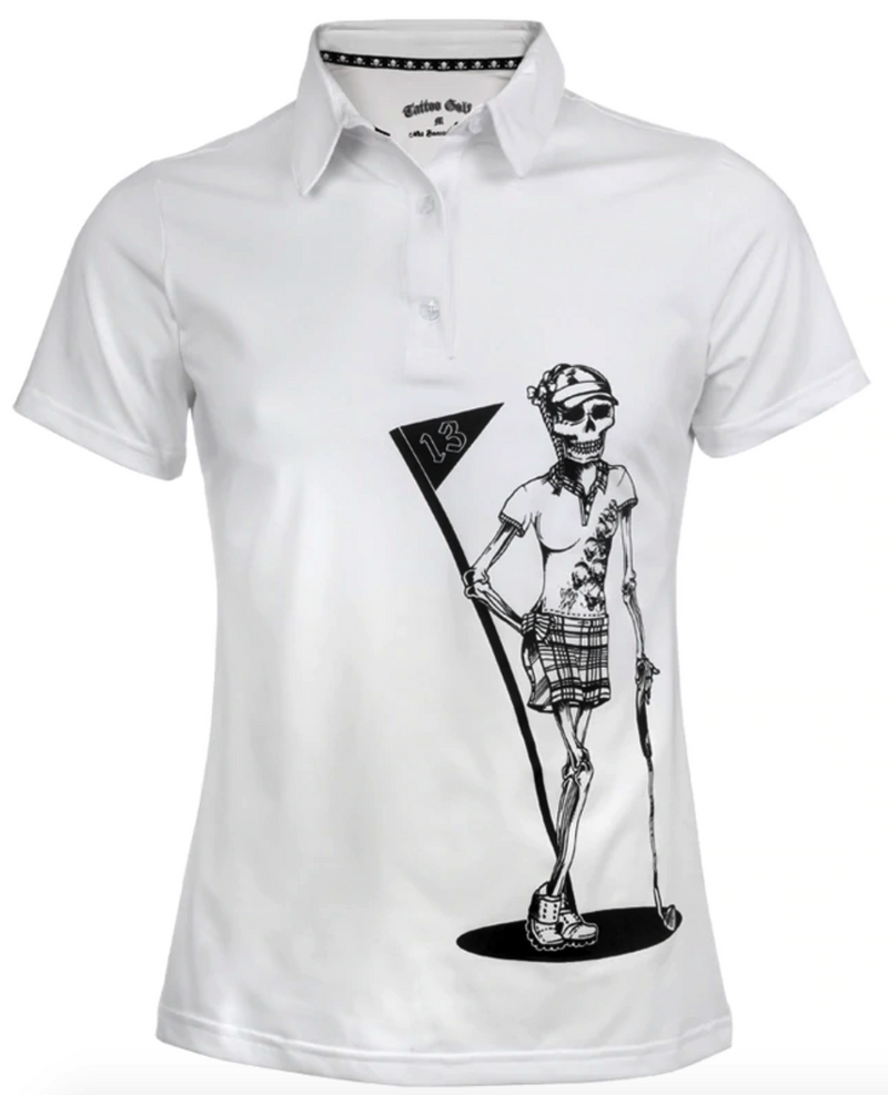 Tattoo Golf: Women's Mrs. Bones Golf Shirt - White