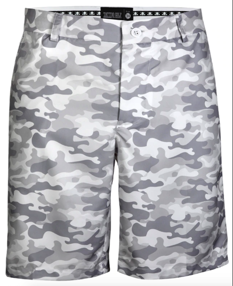 Tattoo Golf: Men's Camo ProCool Performance Golf Shorts - White (Size 40) SALE