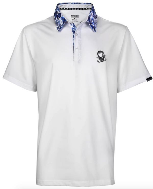 Tattoo Golf: Men's VIP Cool-Stretch Golf Shirt - White