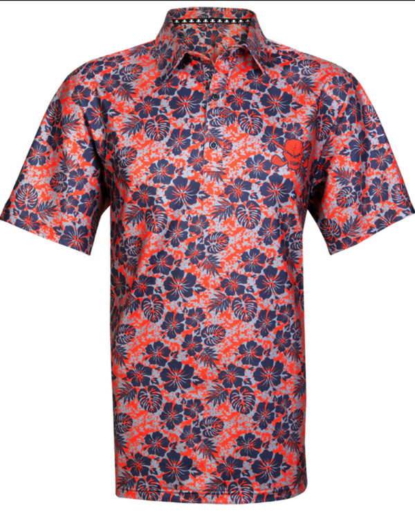 Tattoo Golf: Men's ProCool Golf Shirt - Aloha Hawaiian (Orange)