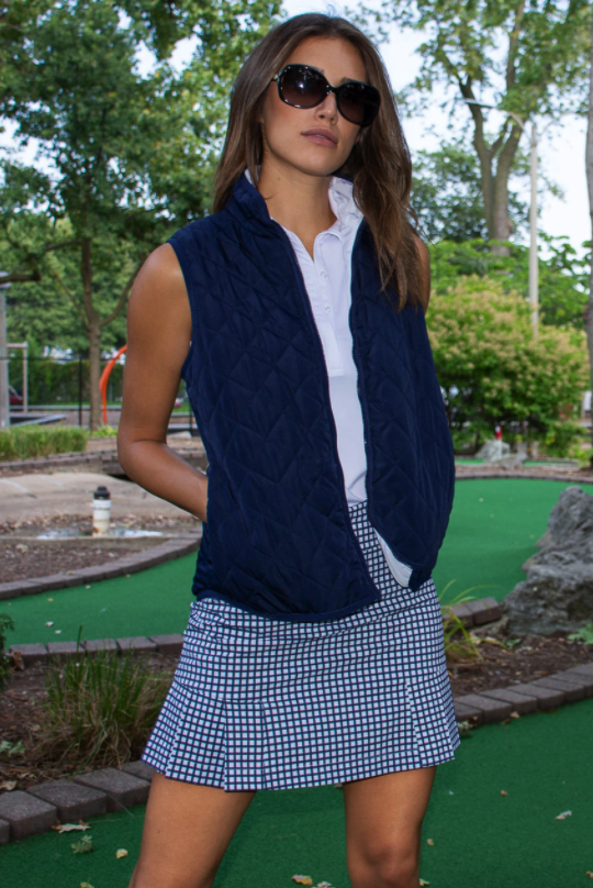Golftini: Women's Getaway Gingham Side Pleat Skort  - Navy & White