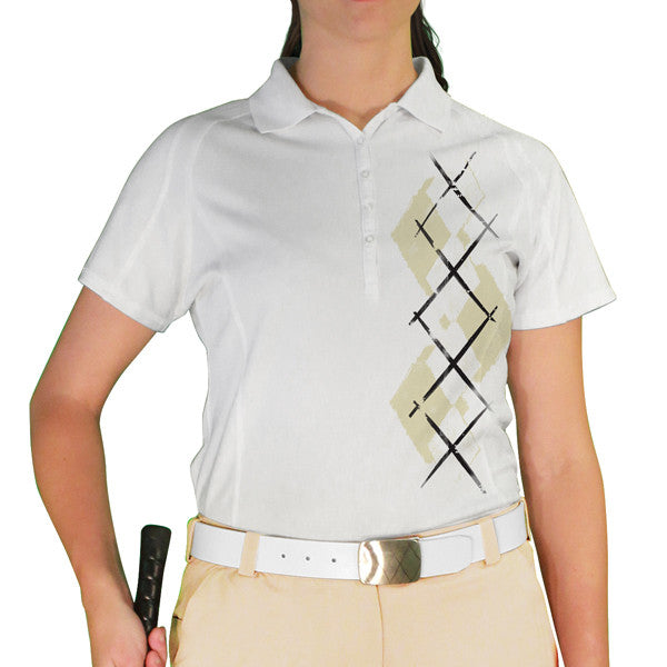 Golf Knickers: Ladies Argyle Paradise Golf Shirt - Natural/White
