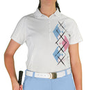 Golf Knickers: Ladies Argyle Paradise Golf Shirt - White/Pink/Light Blue Clothing