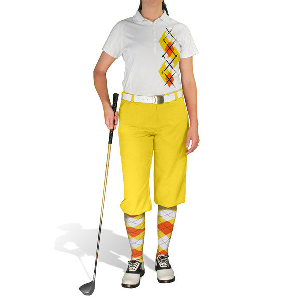 Golf Knickers: Ladies Argyle Paradise Golf Shirt - Yellow/Orange/White