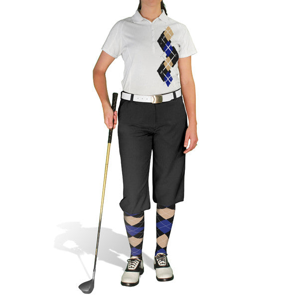 Golf Knickers: Ladies Argyle Paradise Golf Shirt - Black/Royal/Khaki