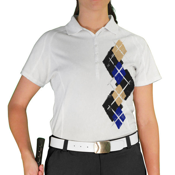 Golf Knickers: Ladies Argyle Paradise Golf Shirt - Black/Royal/Khaki