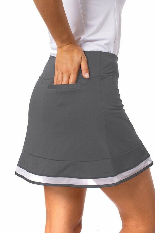 Golftini: Women's Top Golf Pull-On Ruffle Stretch Skort - Charcoal Grey