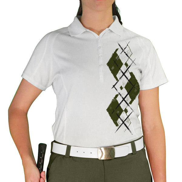Golf Knickers: Ladies Argyle Paradise Golf Shirt - Olive/White