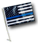 SSP Flags: Car Flag with Pole - Thin Blue Line USA Black and White