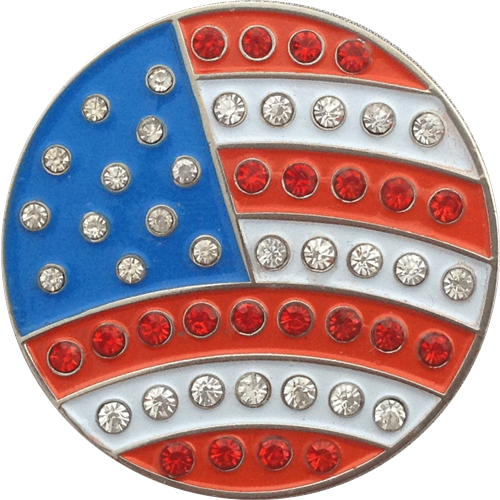 ReadyGolf: USA Flag Ball Marker & Hat Clip with Crystals