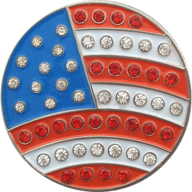 ReadyGolf: USA Flag Ball Marker & Hat Clip with Crystals