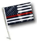 SSP Flags: Car Flag with Pole - Thin Red Line USA Black and White