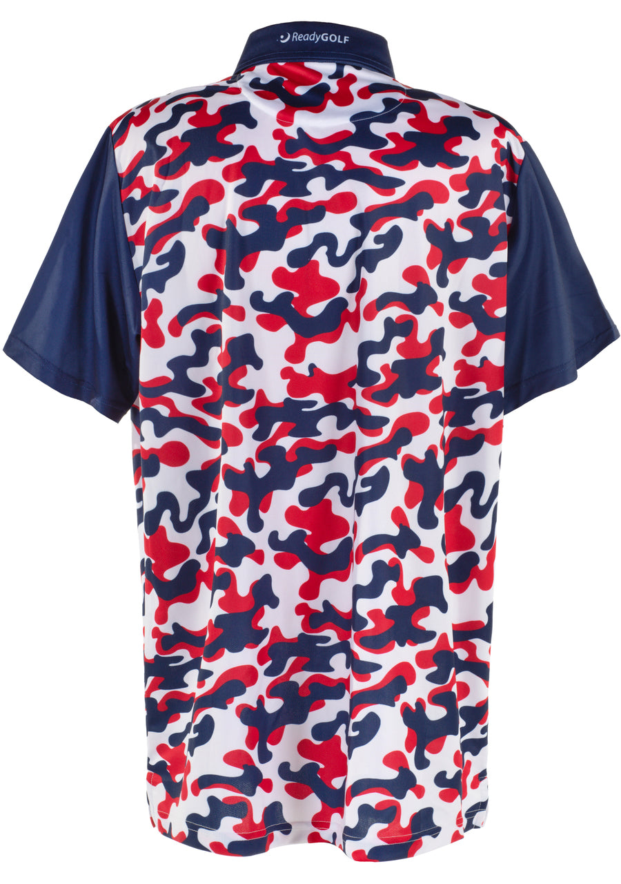 USA Red White Blue Camo Mens Golf Polo Shirt