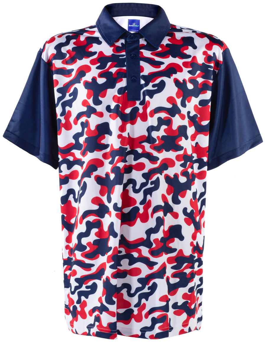 USA Red White Blue Camo Mens Golf Polo Shirt