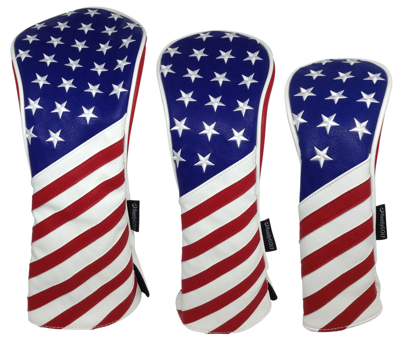 USA Flag Embroidered Headcover Set by ReadyGOLF - Driver, Fairway, Hybrid
