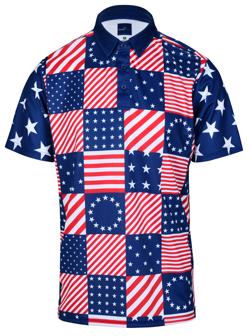USA Patchwork Mens Golf Polo Shirt by ReadyGOLF
