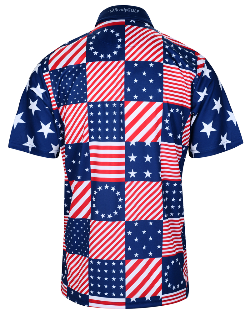 USA Patchwork Mens Golf Polo Shirt by ReadyGOLF