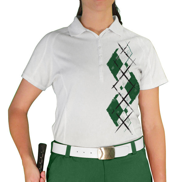 Golf Knickers: Ladies Argyle Paradise Golf Shirt - Dark Green/White