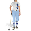 Golf Knickers: Ladies Argyle Paradise Golf Shirt - Light Blue/Royal/White Clothing