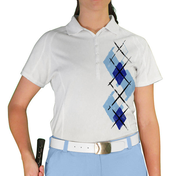 Golf Knickers: Ladies Argyle Paradise Golf Shirt - Light Blue/Royal/White